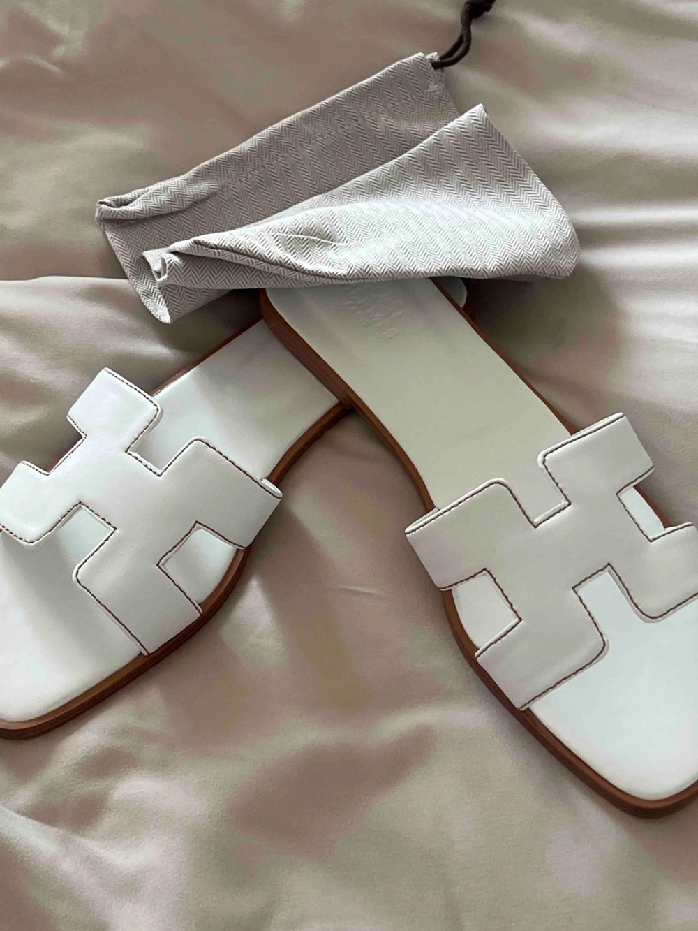 White H Leather Slide Sandals - Women's